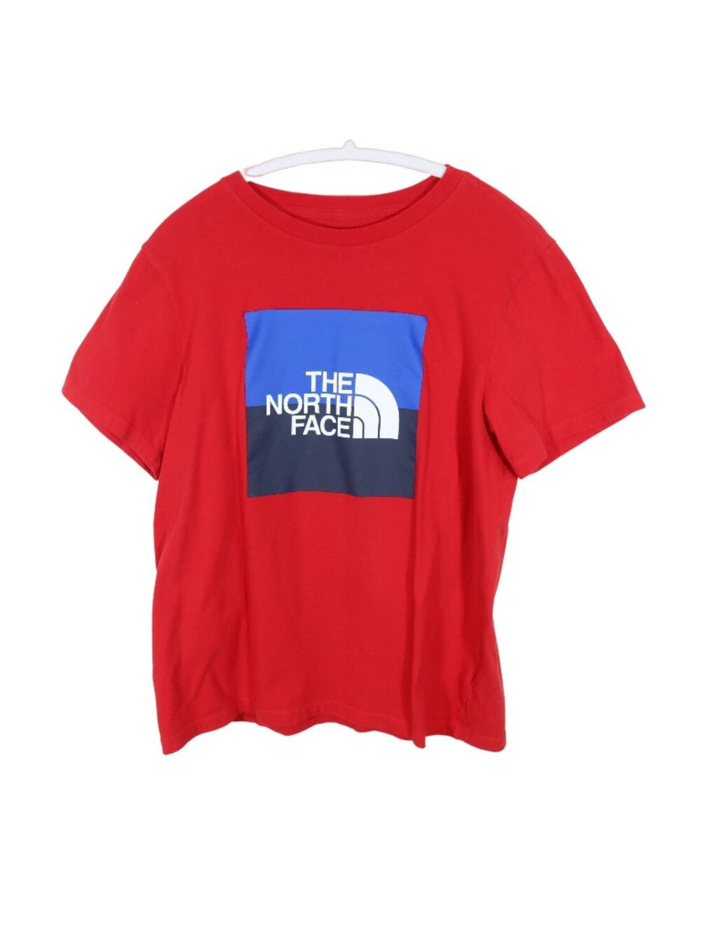 THE NORTH FACE Logo Color BLock Short Sleeve T Shirt Women's Size M Red Blue